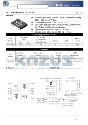 12ST0024P datasheet - 10/100 PC CARD LAN MAGNETICS