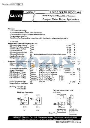 2SB1397 datasheet - Compact Motor Driver Applications