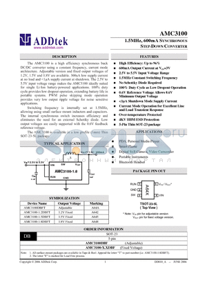 AMC3100DBF datasheet - 1.5MHz, 600mA SYNCHRONOUS STEP-DOWN CONVERTER