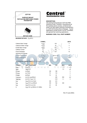 CZT7120 datasheet - SURFACE MOUNT PNP SILICON SWITCHING POWER TRANSISTOR