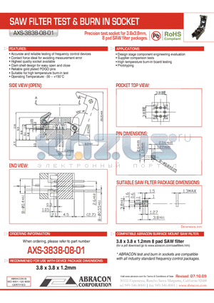 AXS-3838-08-01 datasheet - CRYSTAL/CRYSTAL OSCILLATOR SOCKET