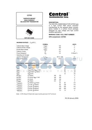 CZT953 datasheet - SURFACE MOUNT HIGH CURRENT SILICON PNP TRANSISTOR