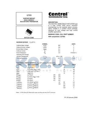 CZT853 datasheet - SURFACE MOUNT HIGH CURRENT SILICON NPN TRANSISTOR