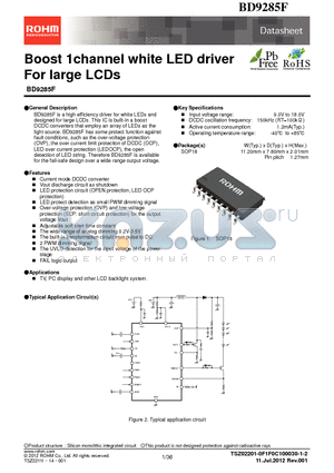 BD9285FXX datasheet - Boost 1channel white LED driver For large LCDs