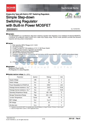 BD9329AEFJ datasheet - Simple Step-down Switching Regulator with Built-in Power MOSFET