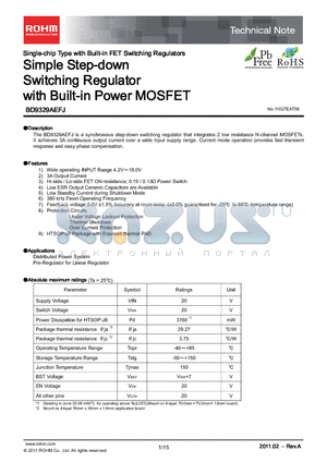 BD9329AEFJ-E2 datasheet - Simple Step-down Switching Regulator with Built-in Power MOSFET