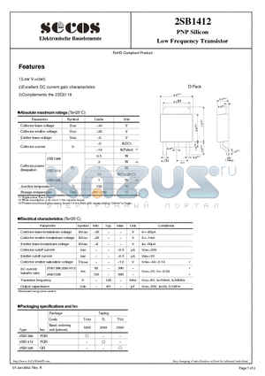 2SB1412 datasheet - PNP Silicon Low Frequency Transistor