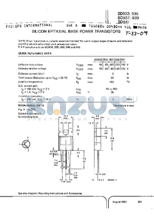 BD933 datasheet - SILICON EPITAXIAL BASE POWER TRANSISTORS