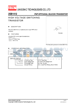 2SB1412L-TN3-B-R datasheet - HIGH VOLTAGE SWITCHING TRANSISTOR