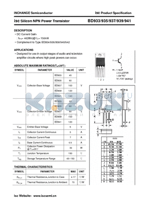 BD933 datasheet - isc Silicon NPN Power Transistor