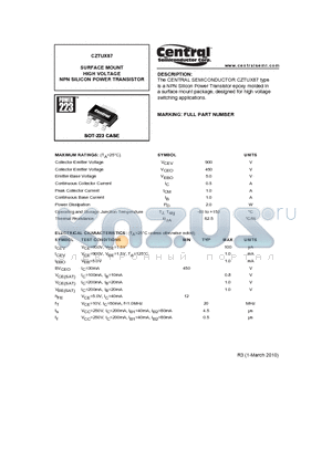 CZTUX87_10 datasheet - SURFACE MOUNT HIGH VOLTAGE NPN SILICON POWER TRANSISTOR