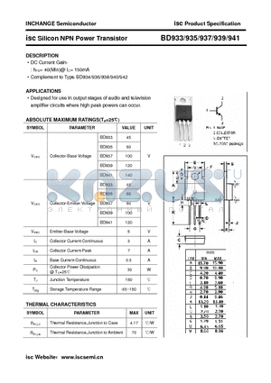 BD935 datasheet - isc Silicon NPN Power Transistor