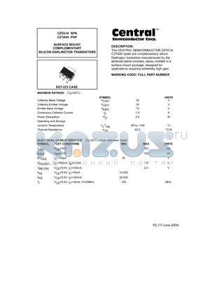 CZTA64 datasheet - SURFACE MOUNT COMPLEMENTARY SILICON DARLINGTON TRANSISTORS