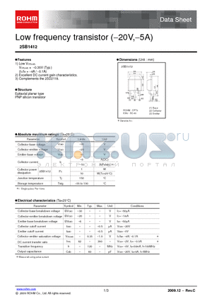 2SB1412TLR datasheet - Low frequency transistor (20V,5A)