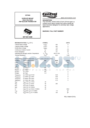 CZTA94_10 datasheet - SURFACE MOUNT HIGH VOLTAGE PNP SILICON TRANSISTOR