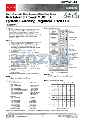 BD9361GUL datasheet - 6ch Internal Power MOSFET System Switching Regulator  1ch LDO
