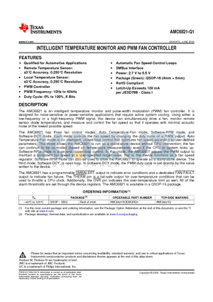 AMC6821-Q1 datasheet - INTELLIGENT TEMPERATURE MONITOR AND PWM FAN CONTROLLER