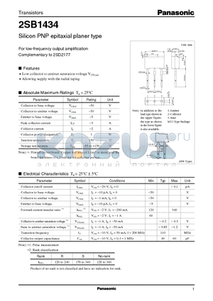 2SB1434 datasheet - Silicon PNP epitaxial planer type(For low-frequency output amplification)