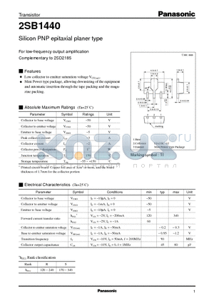 2SB1440 datasheet - Silicon PNP epitaxial planer type(For low-frequency output amplification)