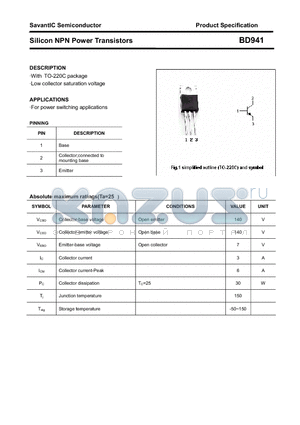BD941 datasheet - Silicon NPN Power Transistors