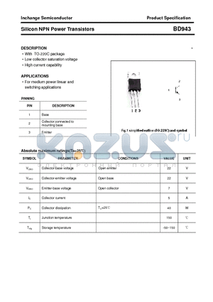 BD943 datasheet - Silicon NPN Power Transistors