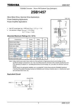 2SB1457_09 datasheet - Micro Motor Drive, Hammer Drive Applications Power Switching Applications Power Amplifier Applications