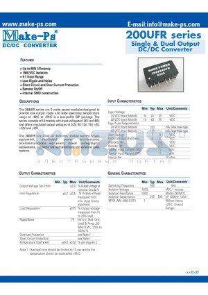 200UFR datasheet - Single & Dual Output DC/DC Converter