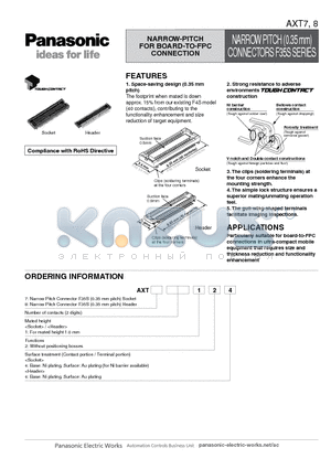 AXT780124 datasheet - NARROW-PITCH FOR BOARD-TO-FPC CONNECTION