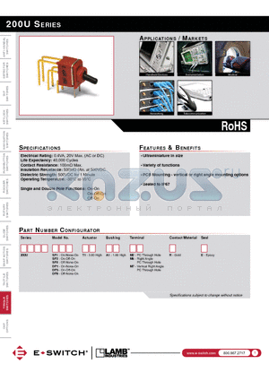 200USP1T1A1M2RE datasheet - Electrical Rating: 0.4VA, 20V Max. (AC or DC)