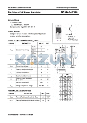 BD946 datasheet - isc Silicon PNP Power Transistor