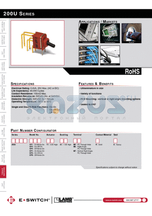 200USP1T1A1M6RE datasheet - Electrical Rating: 0.4VA, 20V Max. (AC or DC)