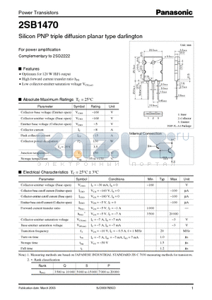 2SB1470 datasheet - For Power Amplification