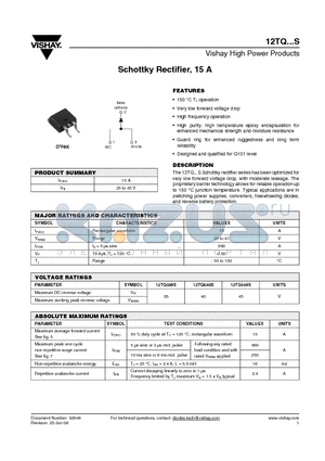 12TQ035SPBF datasheet - Schottky Rectifier, 15 A