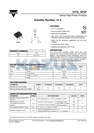 12TQ035SPBF datasheet - Schottky Rectifier, 15 A