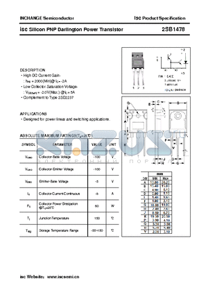 2SB1478 datasheet - isc Silicon PNP Darlington Power Transistor
