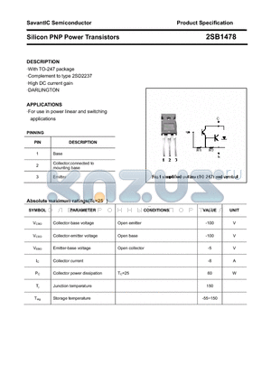 2SB1478 datasheet - Silicon PNP Power Transistors