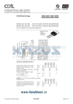 BD950 datasheet - NPN PLASTIC POWER TRANSISTORS