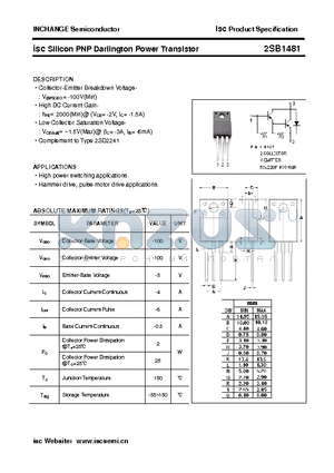 2SB1481 datasheet - isc Silicon PNP Darlington Power Transistor