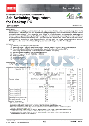 BD95242MUV datasheet - 2ch Switching Regurators for Desktop PC