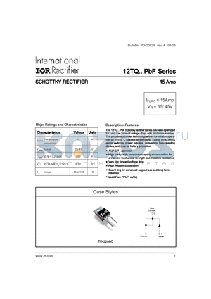 12TQ040PBF datasheet - SCHOTTKY RECTIFIER