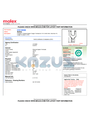 C-117-10 datasheet - Krimptite Flanged Spade Tongue Terminal for 10-12 AWG Wire, Stud Size 10Length 19.56mm (.770