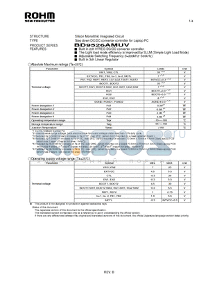 BD9526AMUV datasheet - Silicon Monolithic Integrated Circuit