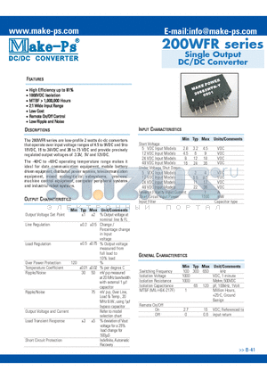 200WFR datasheet - Single Output DC/DC Converter