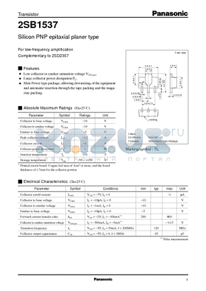 2SB1537 datasheet - Silicon PNP epitaxial planer typeFor low-frequency amplification)