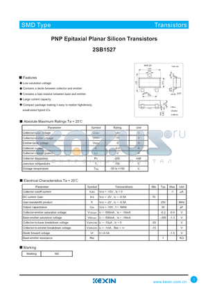 2SB1527 datasheet - PNP Epitaxial Planar Silicon Transistors