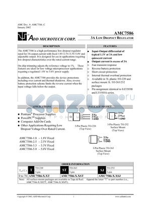 AMC7586-5.0 datasheet - 3A Low Dropout Regulator