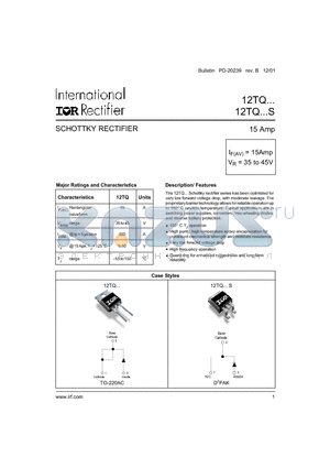 12TQ045S datasheet - SCHOTTKY RECTIFIER