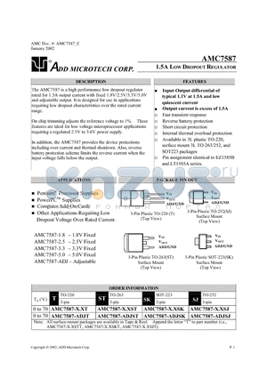 AMC7587-ADJ datasheet - 1.5 Low Dropout Regulator