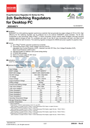BD9540EFV datasheet - 2ch Switching Regulators for Desktop PC