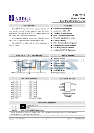 AMC7635 datasheet - 300mA CMOS LOW DROPOUT REGULATOR